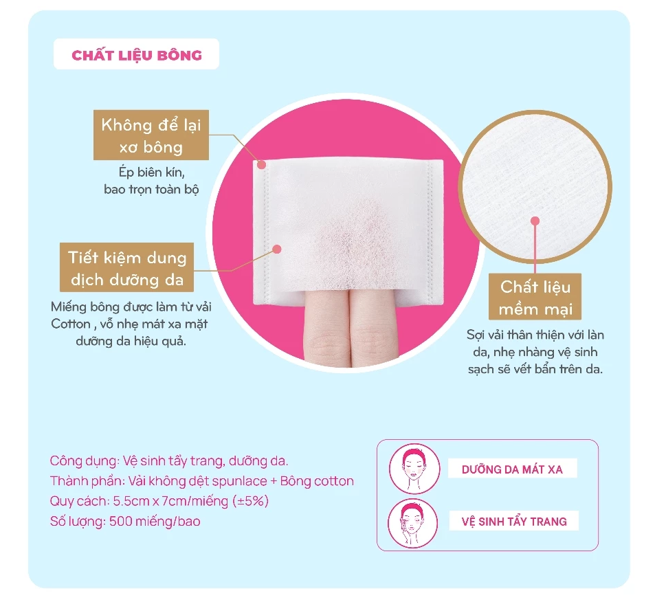  Bông Tẩy Trang Dạng Túi Xỏ Ngón PUFFME 5.5x7cm Bao 500 Miếng Mềm Mại Không Để Lại Xơ Bông 