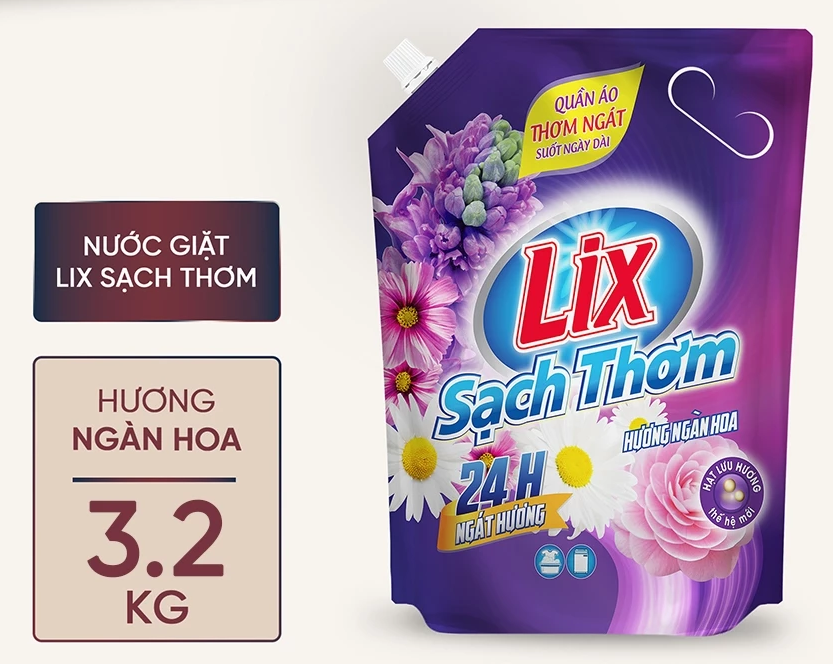  Nước giặt Lix 3.2 kg hương nước hoa, khử mùi nấm mốc 