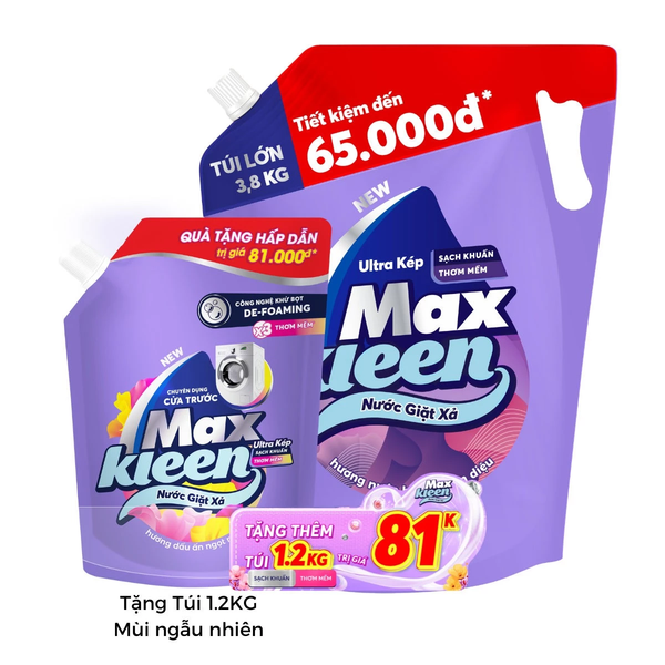  Túi Nước Giặt Xả MaxKleen 3.8kg/ 3.6kg + Túi Nước Giặt Xả 1.2kg Mùi ngẫu nhiên 