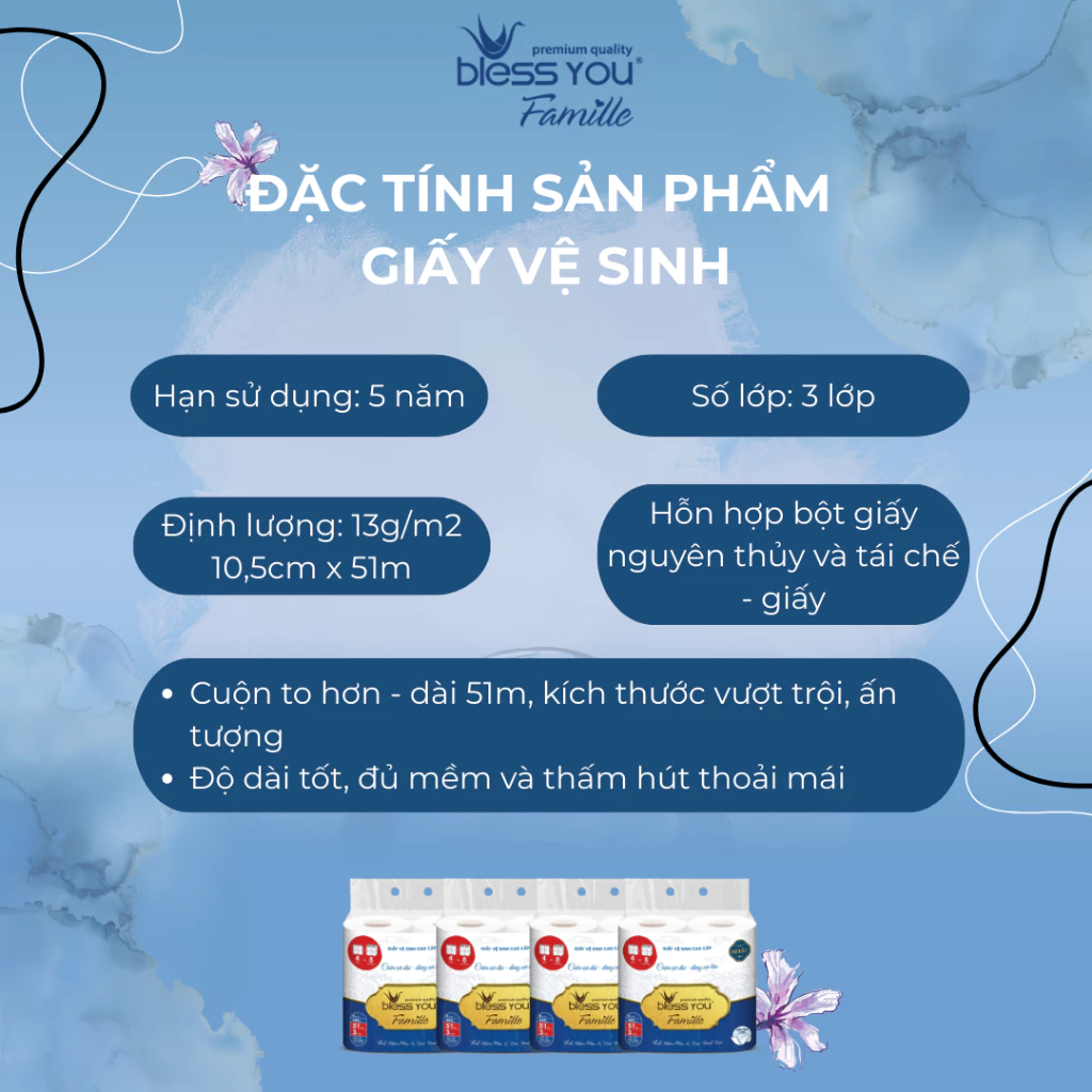  Giấy vệ sinh Bless You Famille 51m (Lốc 4 cuộn) 