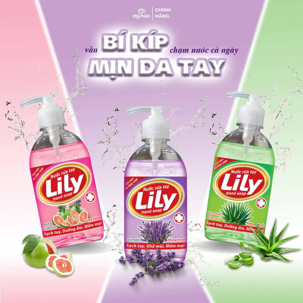  Nước Rửa Tay Dưỡng Ẩm Lily Mỹ Hảo Chiết Xuất Thiên Nhiên, Sạch Khuẩn An Toàn Chai 500 ML 