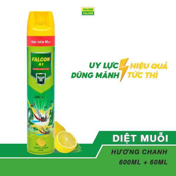  Bình xịt muỗi FALCON A1 600ml hương chanh + Tặng thêm 60ml 