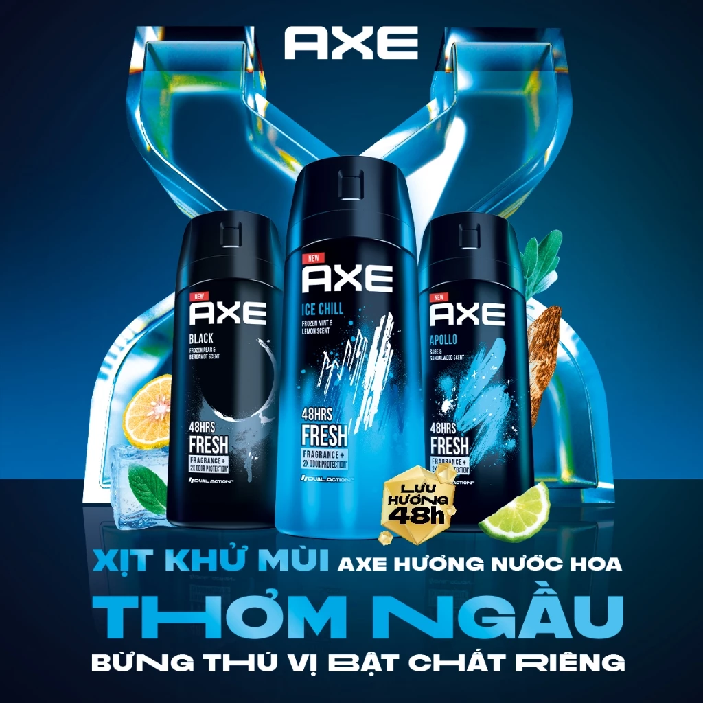  Xịt nước hoa nam toàn thân AXE 135ml, lưu hương và khử mùi lên đến 48h 