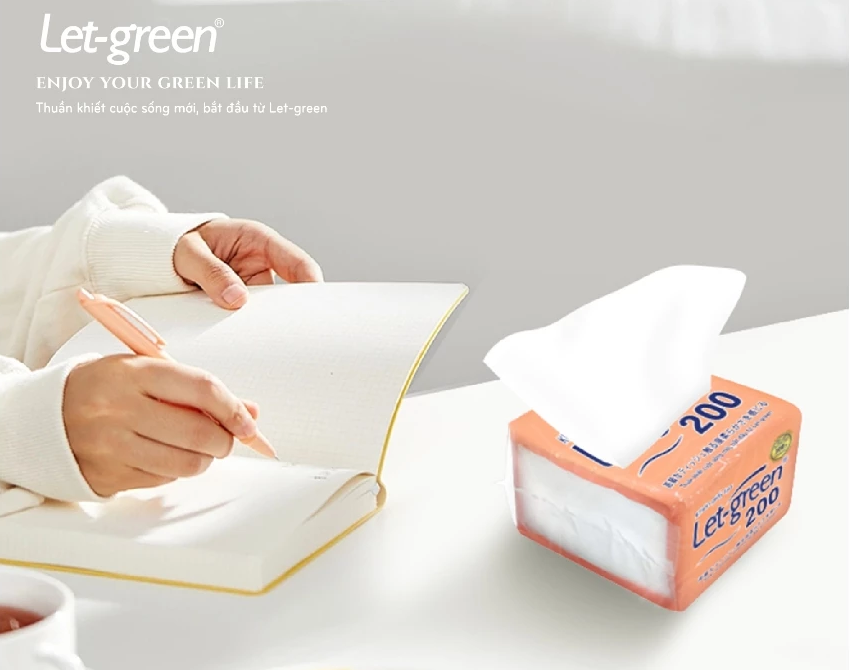  Khăn Giấy Lụa Let-green 200 Tờ/Bao, 2 Lớp/Tờ 