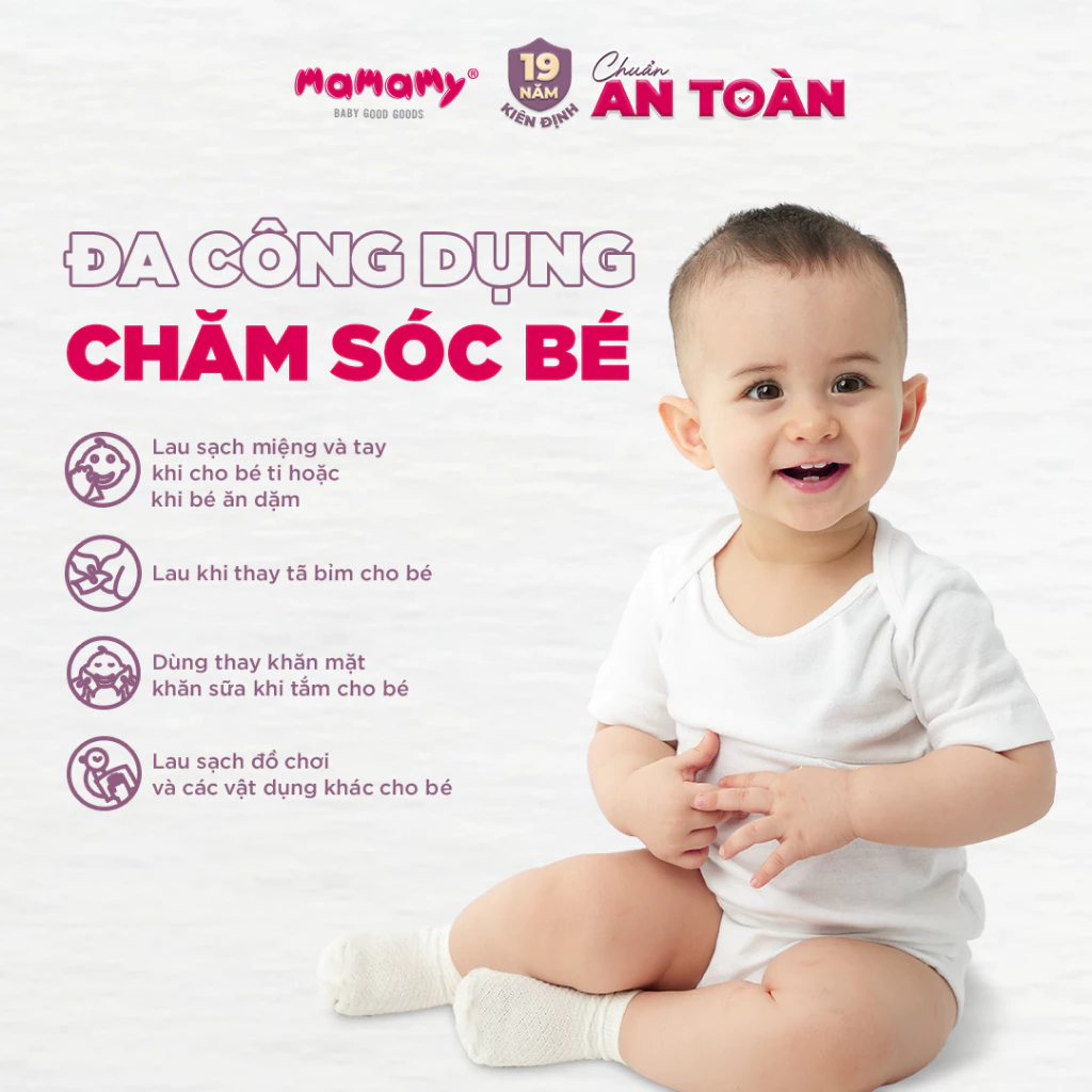  Khăn khô cao cấp cho bé Mamamy Tropical 100% sợi tự nhiên và rayon gói 160 tờ mềm, dai, sạch cực 