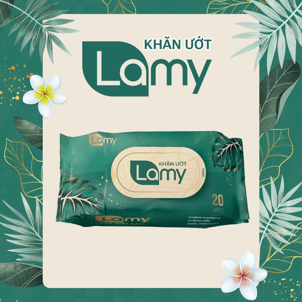  Khăn ướt Lamy gói 20 tờ không mùi không cồn không parabens cao cấp an toàn dành cho bé 