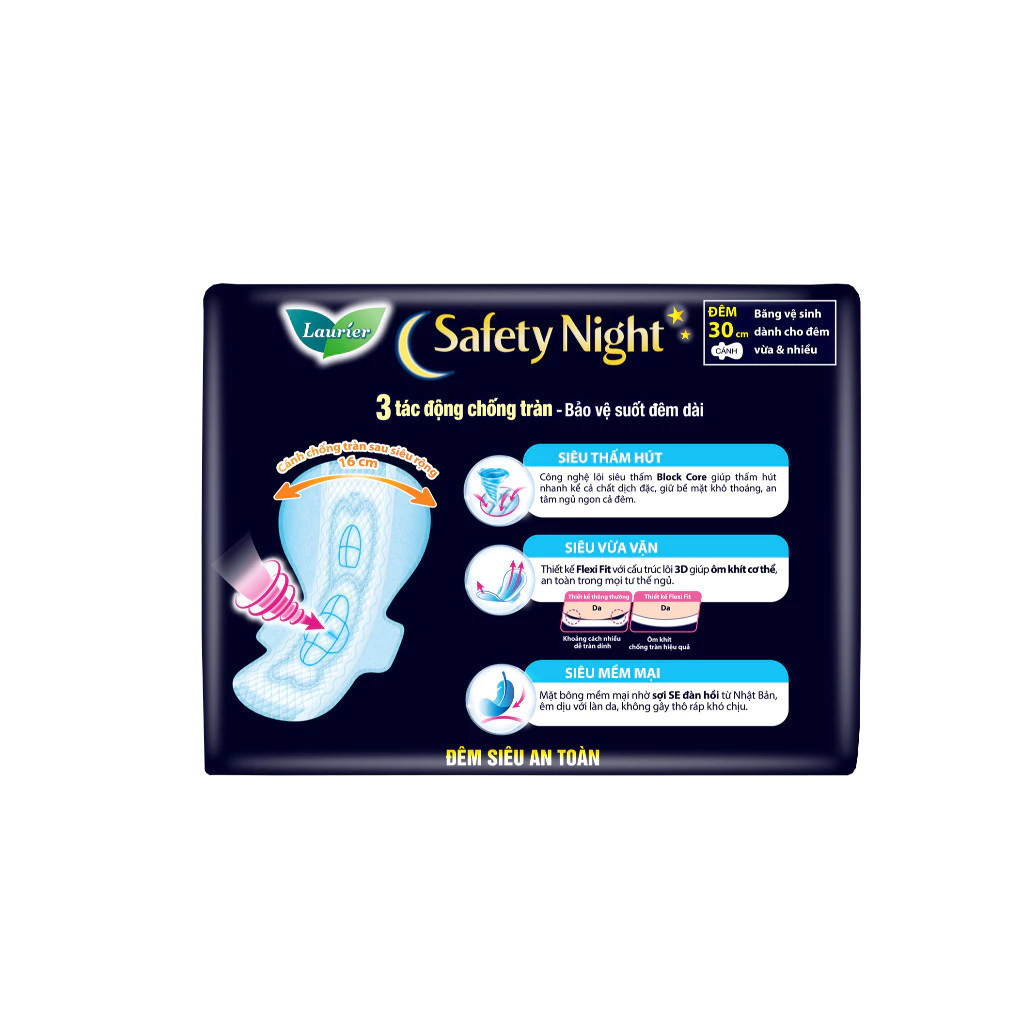  Băng vệ sinh Laurier Safety Night Đêm Siêu An Toàn 30cm 4 miếng 