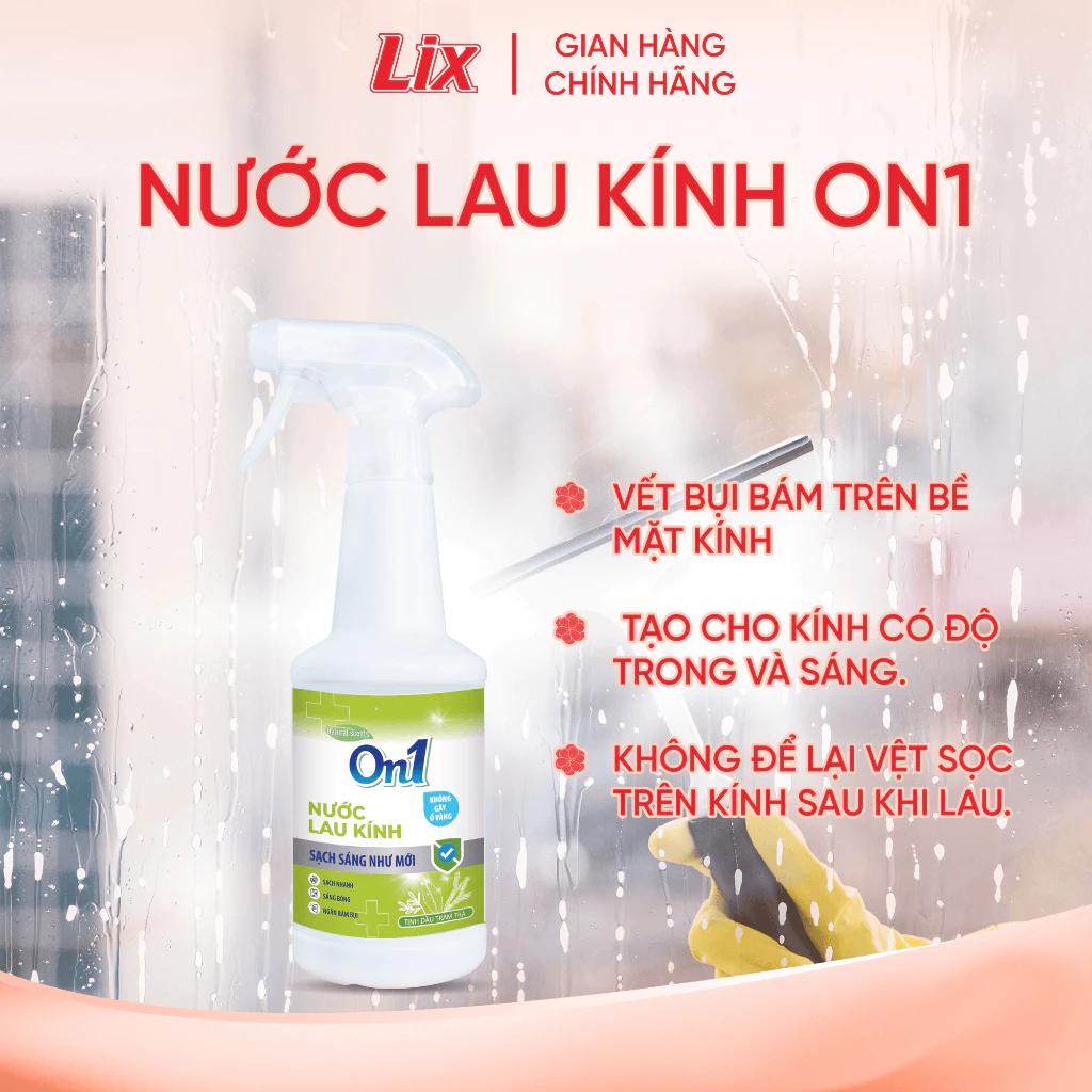  Nước lau kính On1 500 ml Vệ sinh sạch bụi bẩn, cặn bám lâu ngày vách kính, gương nhà tắm, cửa sổ đa năng 