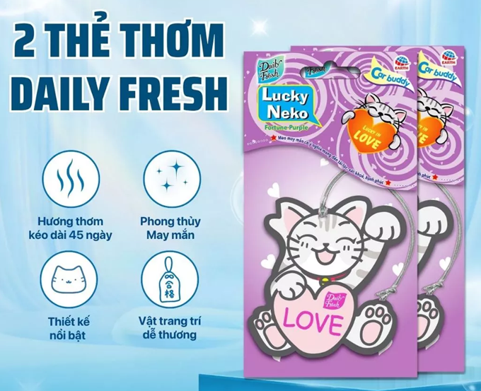  Thẻ thơm treo mèo may mắn phong thủy Daily Fresh tỏa hương thơm 45 ngày/ túi thơm 