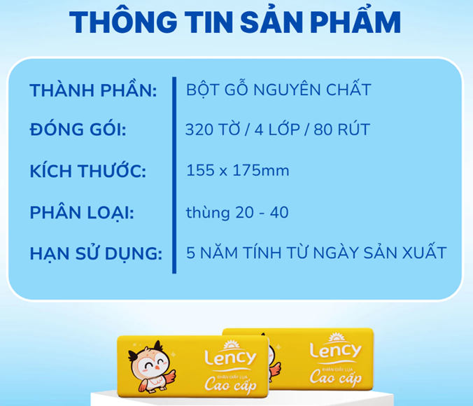  Khăn Giấy Lụa Lency Cao Cấp 80 Tờ 4 Lớp Mềm Mịn, Tiện Lợi, An Toàn 