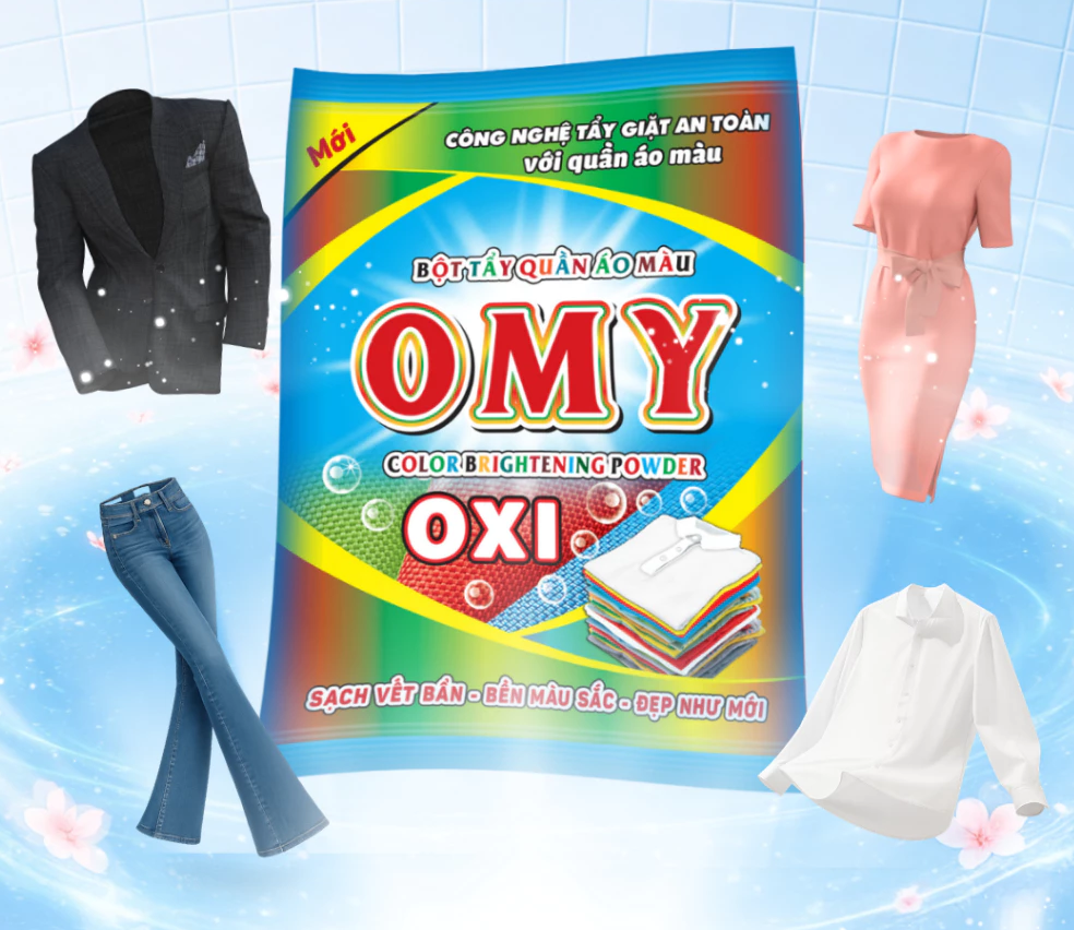  Bột Tẩy Quần Áo Màu OMY Giữ Màu Áo Và Tẩy An Toàn Gói 30Gx12 
