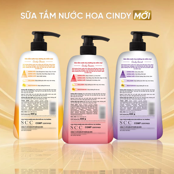  Sữa Tắm Nước Hoa CINDY Dưỡng Da Mềm Mại 650g 