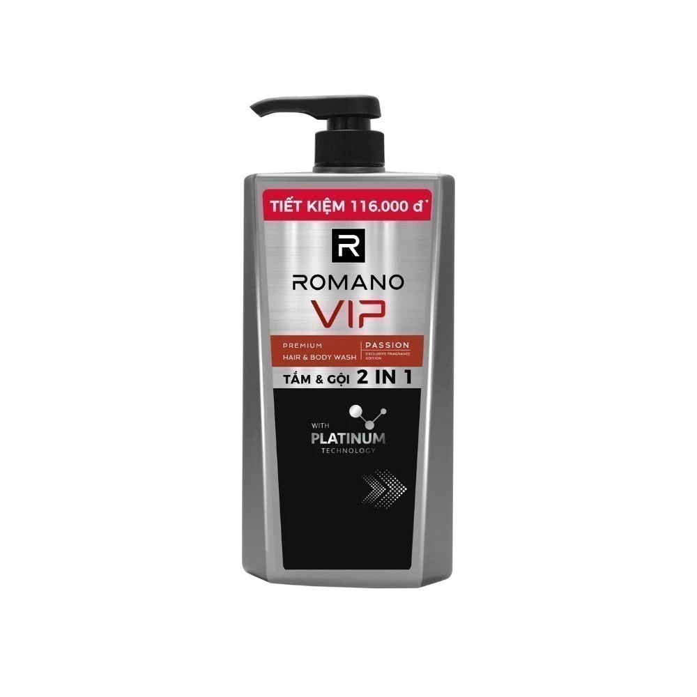  Tắm gội cho nam Cao Cấp Romano VIP Mùi Hương Bí Ẩn Nam Tính Passion / Vision 830g 