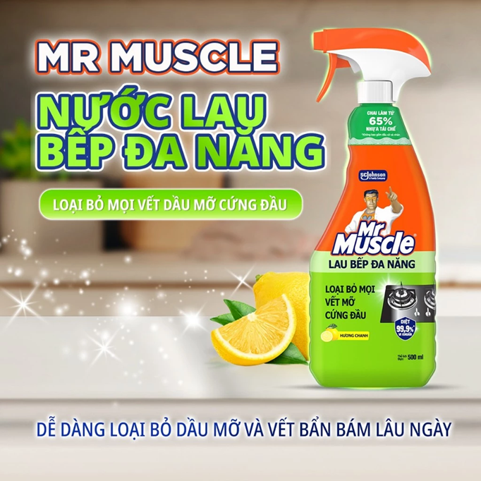  MR MUSCLE Nước Lau Bếp Đa Năng Hương Chanh Tẩy Sạch Vết Dầu Mỡ 500ml 