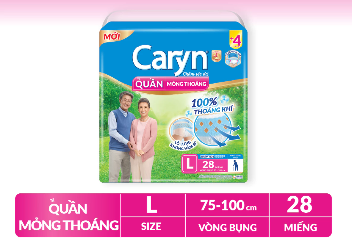  Tã Quần Người Lớn Caryn Mỏng Nhẹ/Mỏng Thoáng Chống Tràn Cho Người Già Tự Đi Lại Size L14/L28 