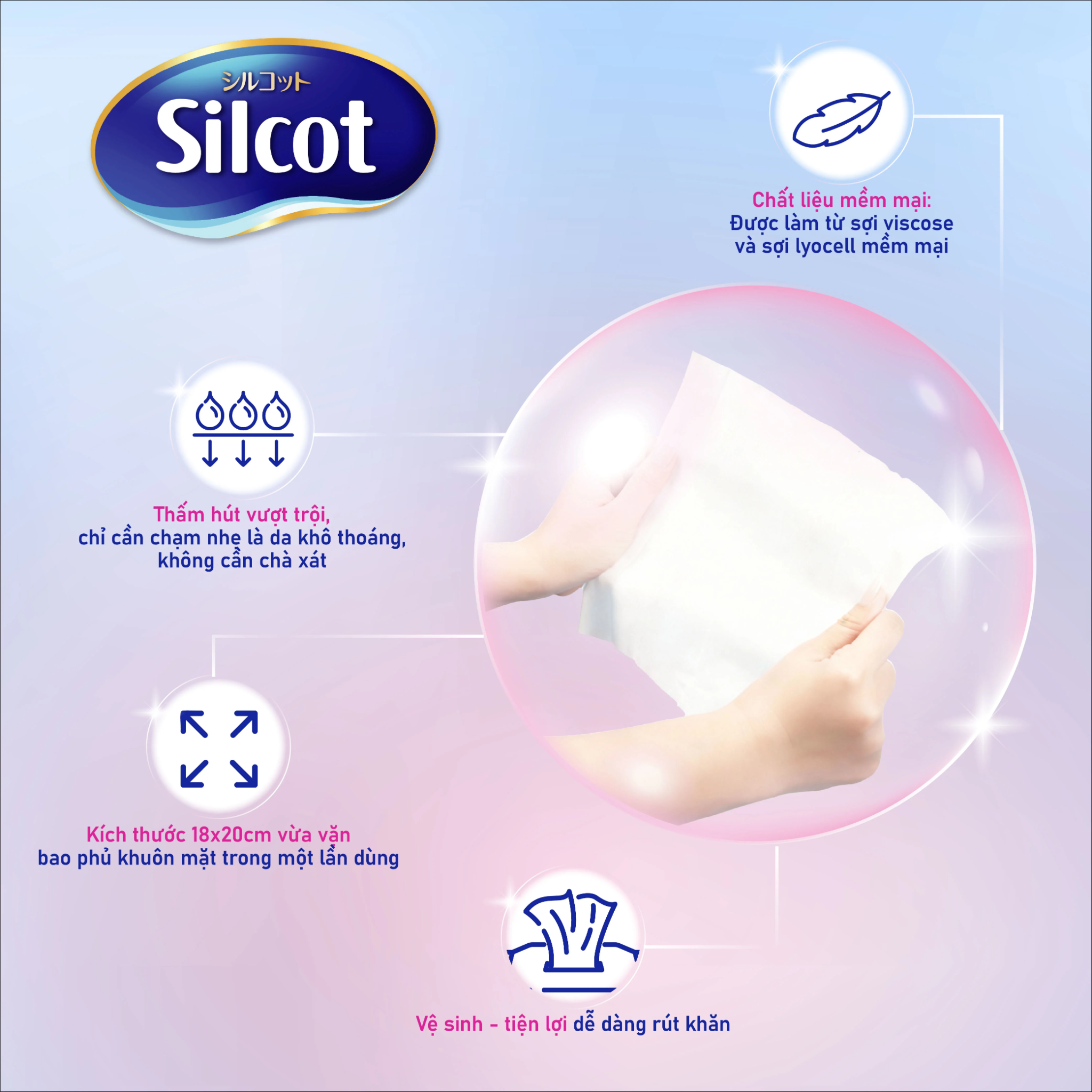  Khăn khô lau mặt Silcot 80 miếng/gói 