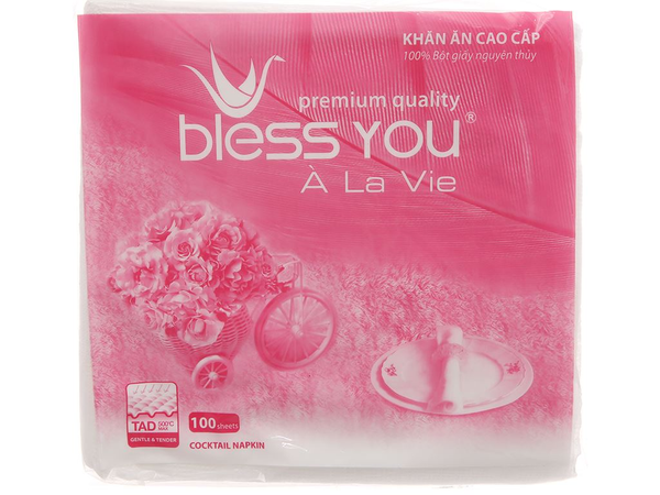  Khăn giấy ăn Bless You 1 lớp 100 tờ (33*33 cm & 23*23 cm) 