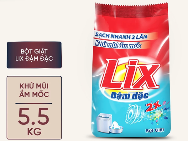  Bột giặt Lix Extra đậm đặc gấp đôi sức mạnh làm sạch mọi vết bẩn cứng đầu loại bỏ ẩm mốc cho giặt tay và máy 800g - 5.5kg 