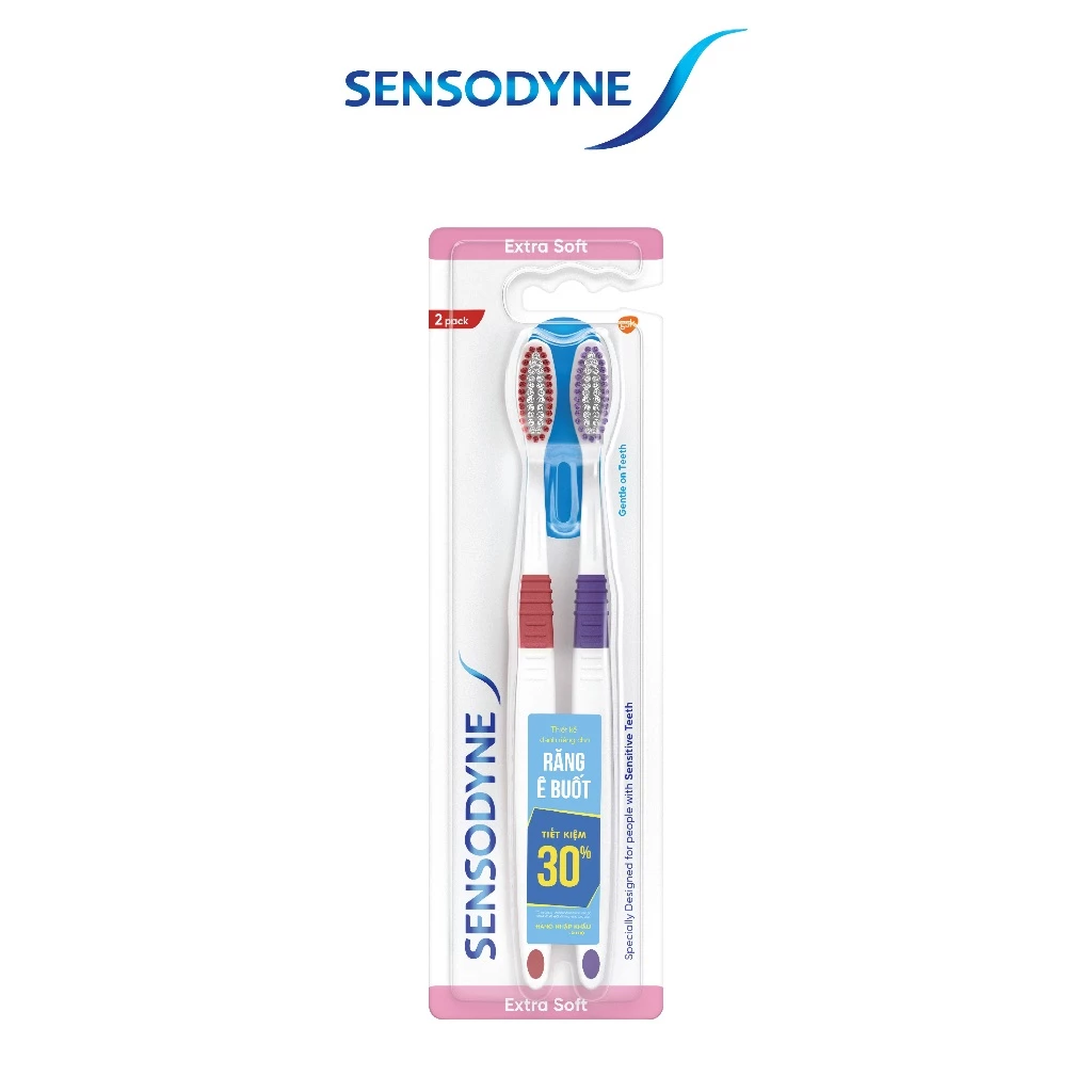  Bộ 2 Bàn chải đánh răng SENSODYNE Sensitive Extra Soft với lông bàn chải mềm, làm sạch răng nhẹ nhàng, êm dịu với nướu 