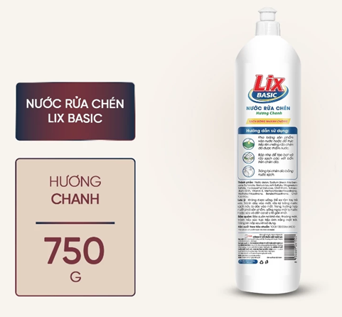  Nước rửa chén Lix Basic hương chanh 750gr - làm sạch dầu mỡ, khử mùi tanh 