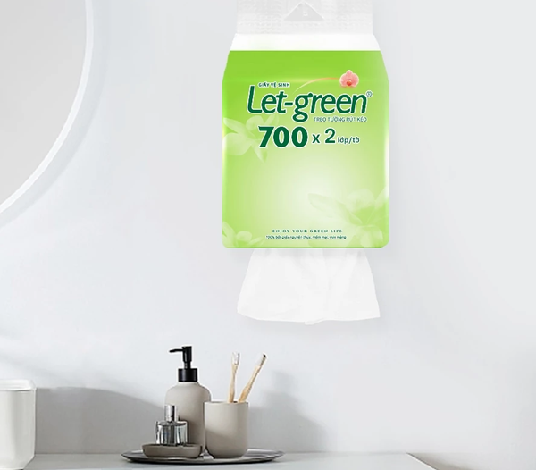  Khăn Giấy Vệ Sinh Treo Tường Rút Kéo LET-GREEN, 700 Tờ/ Bao, 2 Lớp/ Tờ 