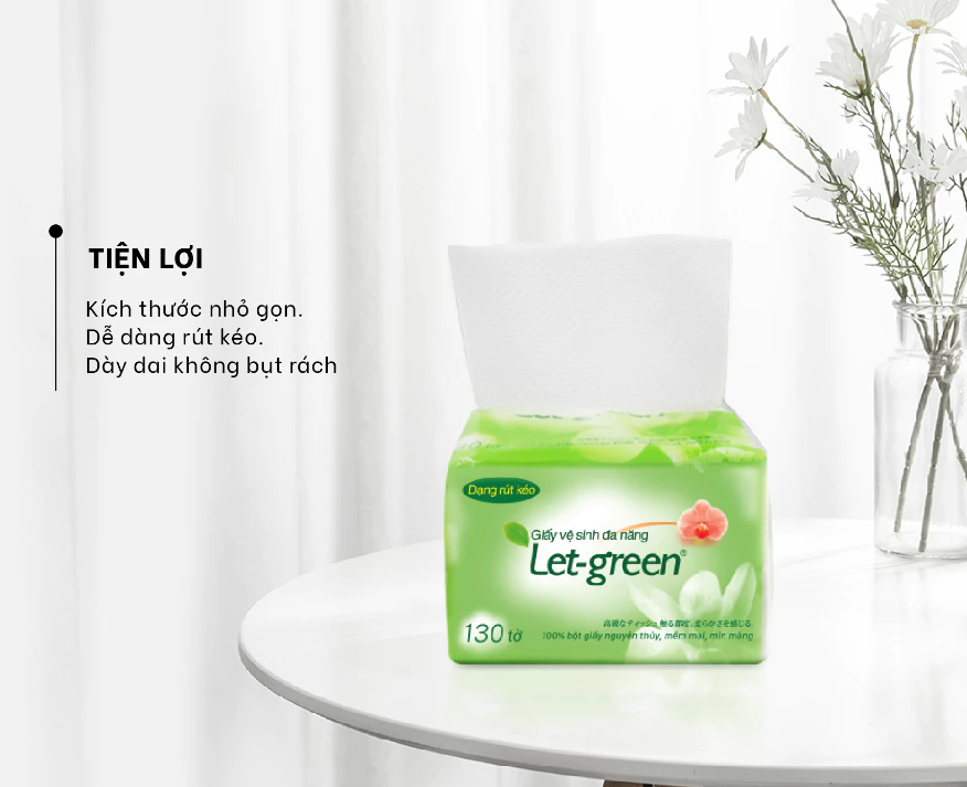  Khăn Giấy Vệ Sinh Đa Năng LET-GREEN 10*21cm, 130 Tờ/Bao 