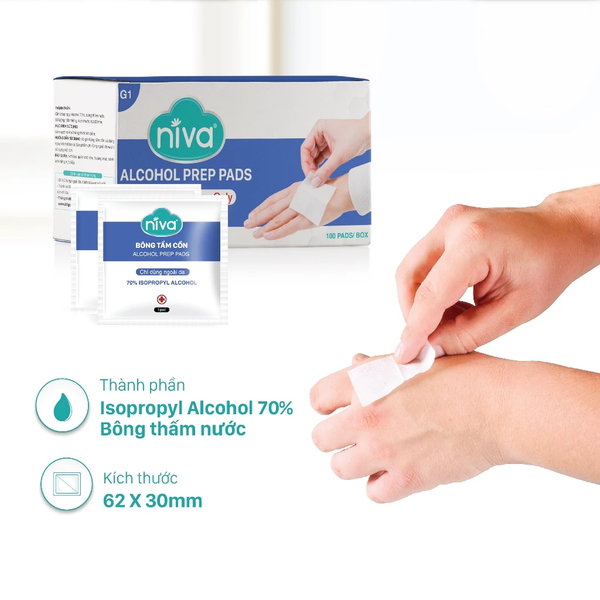  Bông Tẩm Cồn Tiệt Trùng Niva Hộp 100 Miếng Dùng Để Làm Sạch Và Khử Trùng Trước Khi Tiêm 
