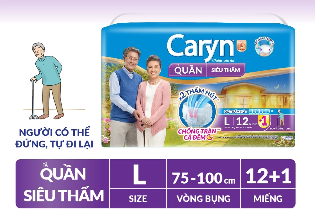  Tã/Bỉm Quần Người Lớn Caryn siêu thấm dành Cho Người Già Size L 12 miếng 