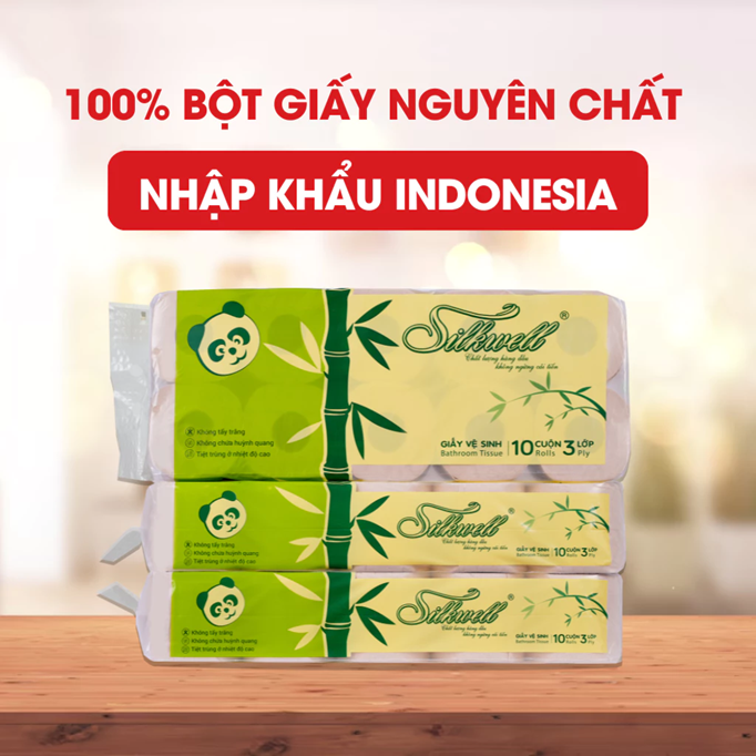  Giấy vệ sinh gấu trúc Silkwell 10 cuộn 3 lớp ,100% bột tre nhập khẩu 