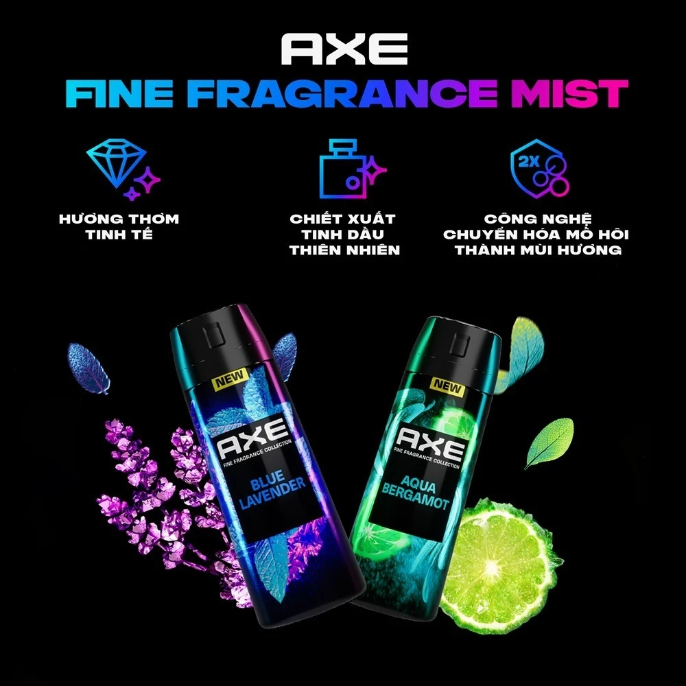  Xịt thơm nước hoa cao cấp AXE 135ml, Fine Fragrance mist lưu hương tinh tế và khử mùi lên tới 72h 