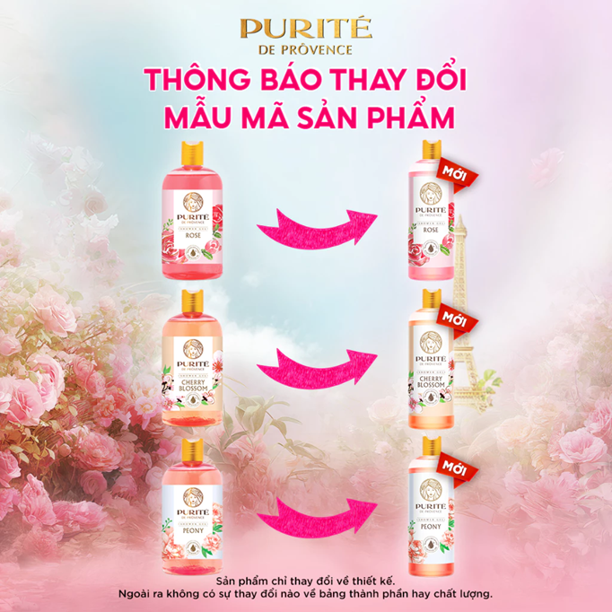  Sữa Tắm Thiên Nhiên PURITÉ Hương Hoa Anh Đào/Hoa Hồng/Hoa Mẫu Đơn 250ml & 500ml 