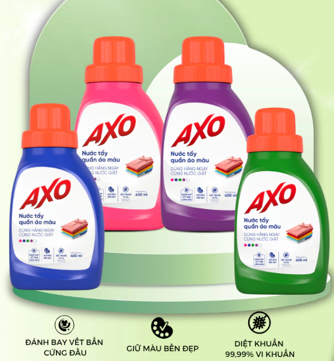  Nước Tẩy Quần Áo Màu AXO 400ml – Tẩy Sạch Vết Bẩn, Giữ Màu Vải, An Toàn Cho Quần Áo Màu 