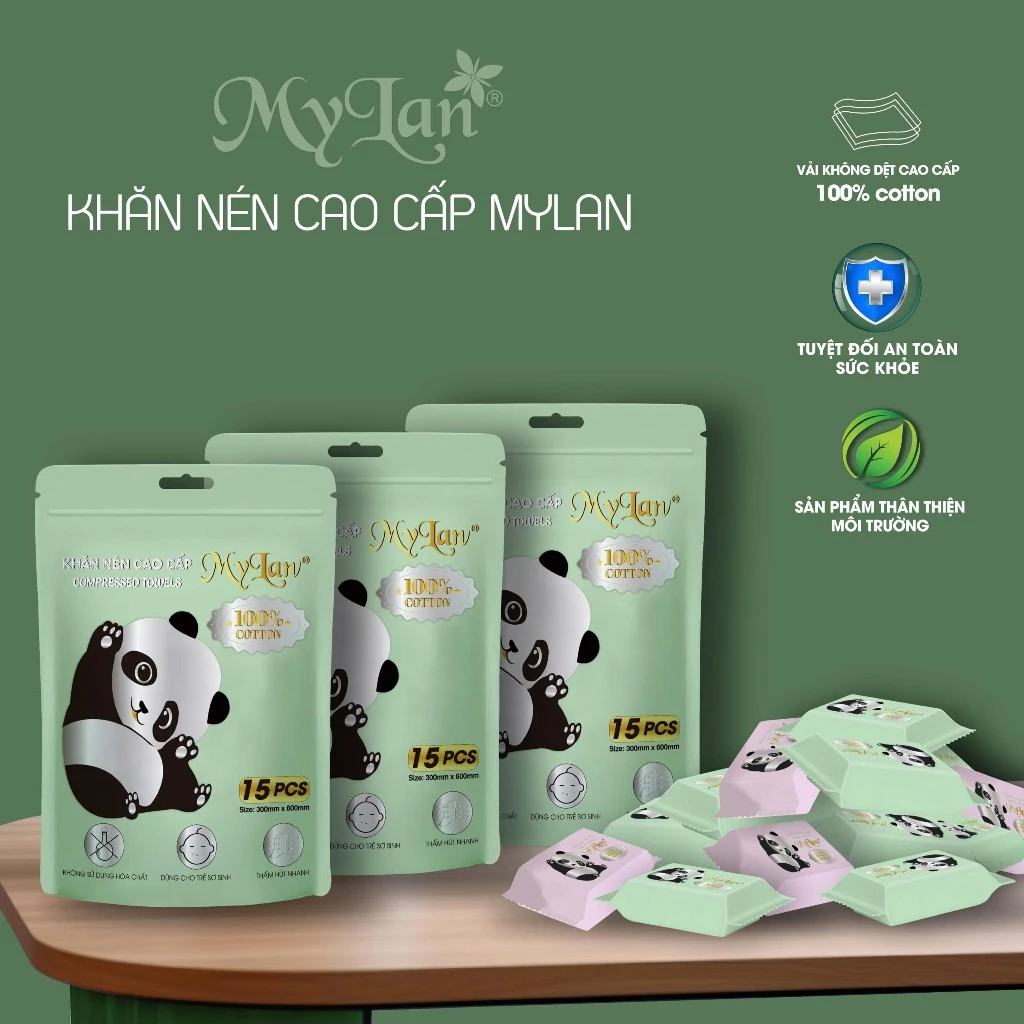  Khăn Nén MyLan Cao Cấp Tiện Lợi Đi Du Lịch Nhà Hàng Khách Sạn Dùng 1 Lần Size 30x60cm 15 Cái/túi 