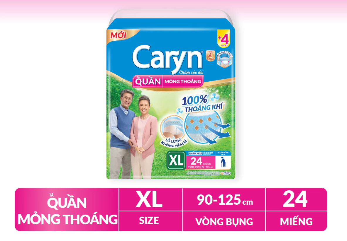  Tã Quần Người Lớn Caryn Mỏng Nhẹ/ Mỏng Thoáng Chống Tràn, Người Tự Đi Lại Size XL12/XL24/XL20 