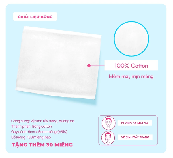  Bông Tẩy Trang Ép Biên POP-PUF Hộp 100 Miếng 