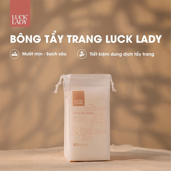  Túi bông tẩy trang Luck Lady cao cấp dạng túi rút nhỏ gọn mang đi du lịch 50 miếng/túi, kích thước bông 7x7,5cm 