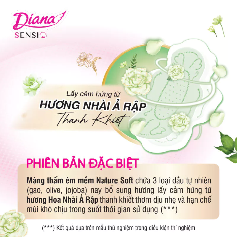  Băng vệ sinh Diana Sensi Hương Nhài Ả Rập Siêu Mỏng Cánh 22 miếng/gói 