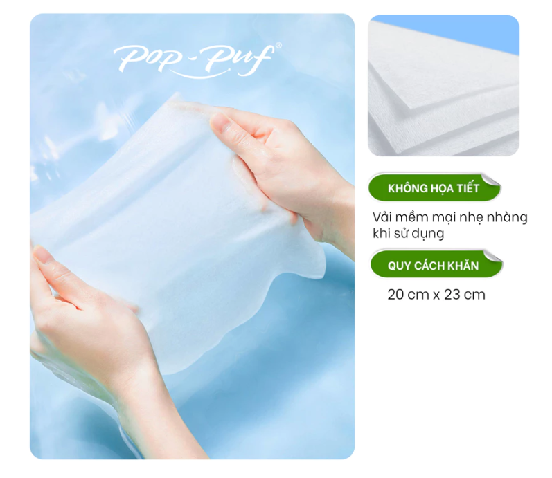  Khăn Mặt Tiện Lợi POP-PUF 100% Cotton Mềm Mại, An Toàn Cho Da 40 Tờ/Bao 