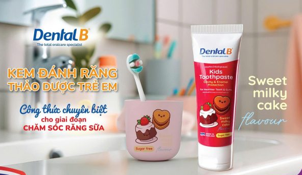  Kem đánh răng thảo dược trẻ em Dental B Thái Lan vị bánh sữa 50gr 
