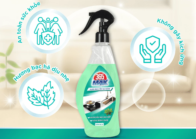  Xịt Tẩy Đa Năng 365 Max 570ml Hương Bạc Hà - Sạch dầu mỡ bếp, sáng bóng inox, sạch bóng các bề mặt 