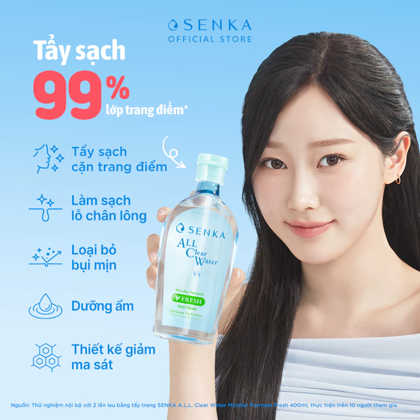  Nước tẩy trang Micellar Giảm Bóng Nhờn Senka All Clear Water Fresh 230 ml 