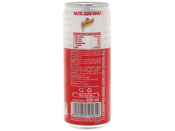  Nước Soda Vị Gừng Giải Khát Schweppes Ginger Ale 320ml/Lon 