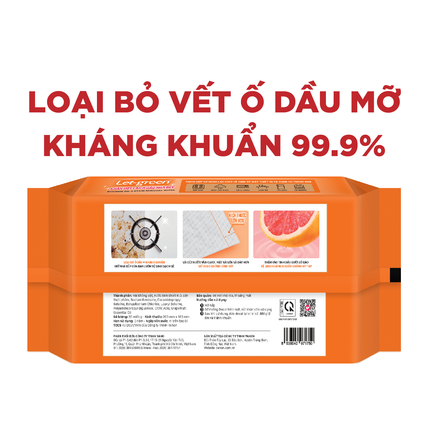  Khăn Ướt Lau Bếp LET-GREEN Sạch Ố Dầu, 30 Miếng/Bao 
