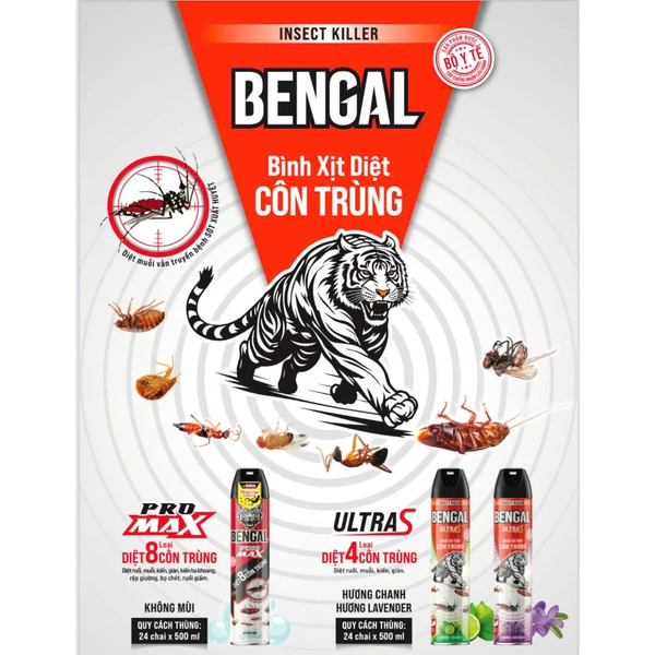 Bình xịt muỗi Bengal Pro Max 500ml diệt 8 loại côn trùng, bình xịt côn trùng an toàn cho gia đình 