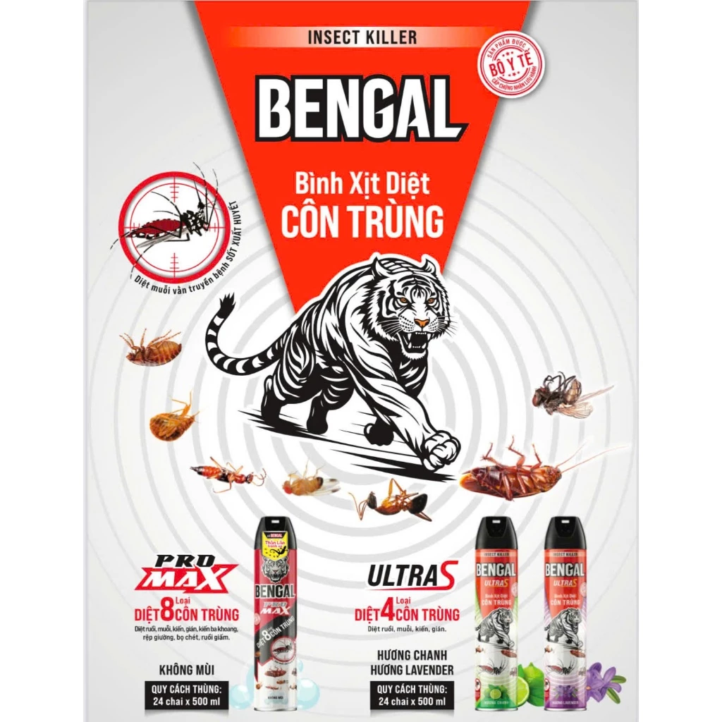 Bình xịt muỗi Bengal Pro Max 500ml diệt 8 loại côn trùng, bình xịt côn trùng an toàn cho gia đình 