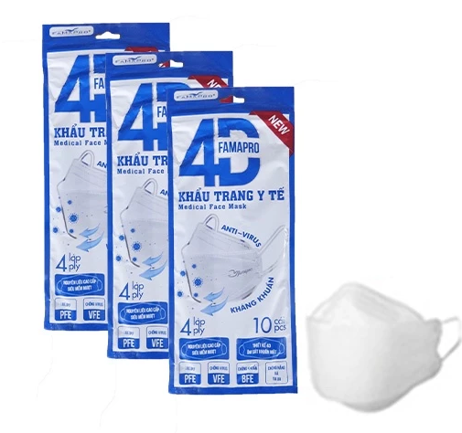  Khẩu trang 4 lớp FAMAPRO 4D túi 10 cái tiêu chuẩn 