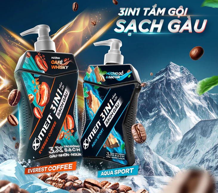  Tắm Gội Sạch Gàu 3in1 Xmen Everest Coffee & Aquaport 610g, Tác Động 3X Sạch Gàu Nhờn Ngứa,Mùi Hương Nam Tính 