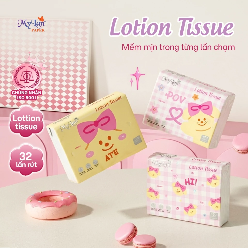  Khăn Giấy Dưỡng Ẩm MyLan Lotion Tissue - Để Bàn Lốc 5 Gói - Mềm Mịn 185x120mm 