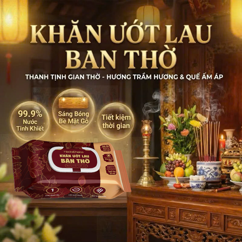  Khăn ướt lau bàn thờ gia tiên hương trầm sáng bóng bề mặt gỗ, Khăn lau bao sái bàn thờ 