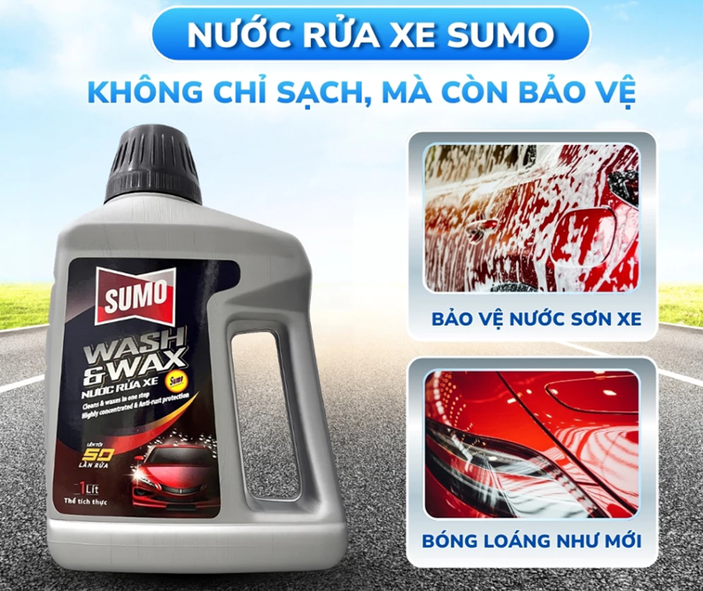  Nước Rửa Xe Sumo Wash & Wax 1 Lít XÁM Mới Nước Rửa Xe Bảo Vệ Nước Sơn Xe Rưa Xe Ô Tô 